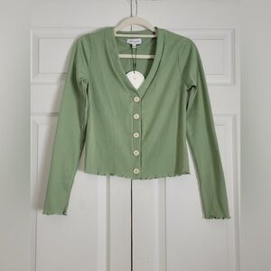 Lost + Wander Ribbed Knit Button Front Top Sea Green Size S PTP 17in NWT